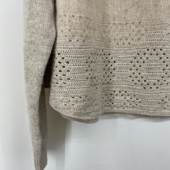 Troubadour Size L Women's Sweater Cream Viscose Wool Cashmere Blend Crochet Boxy - Picture 2 of 5